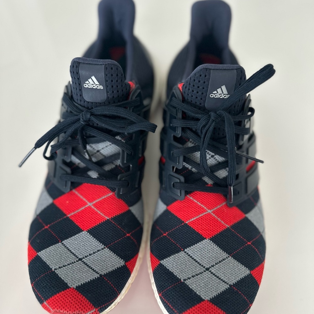 Adidas Ultraboost Red and Blue Argyle Sneakers Kris Van Assche
